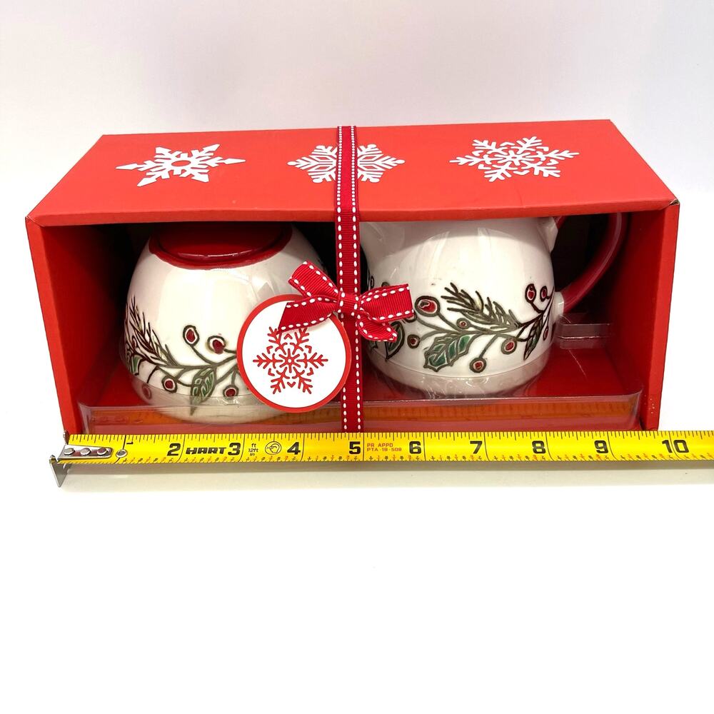 Spectrum Designz Hand Crafted 2016 Gift Set Cream & Sugar Christmas Holly 2016 - Picture 3 of 7